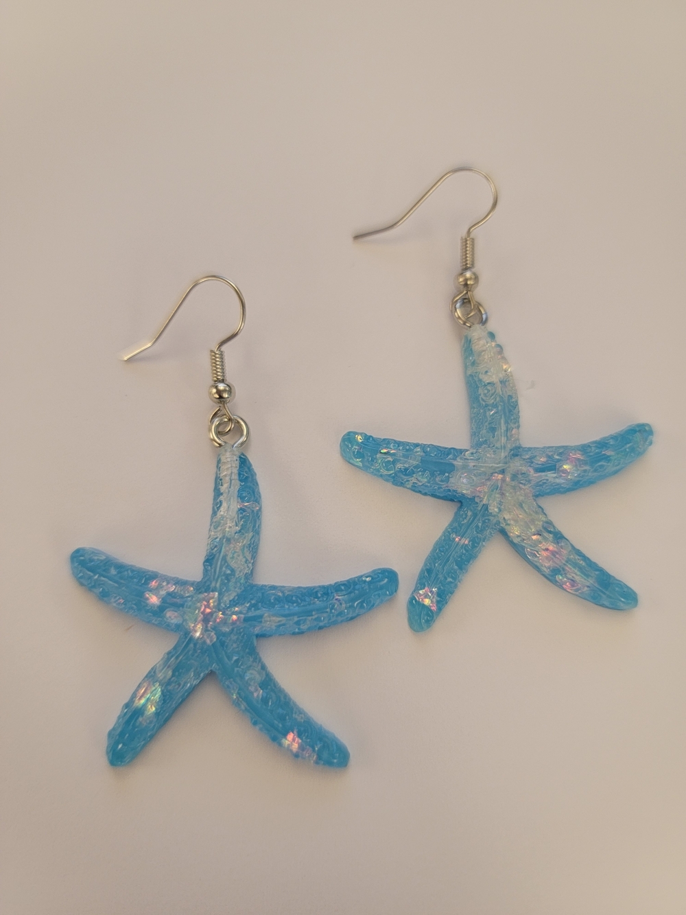 Blue Iridescent Starfish Drop Earrings